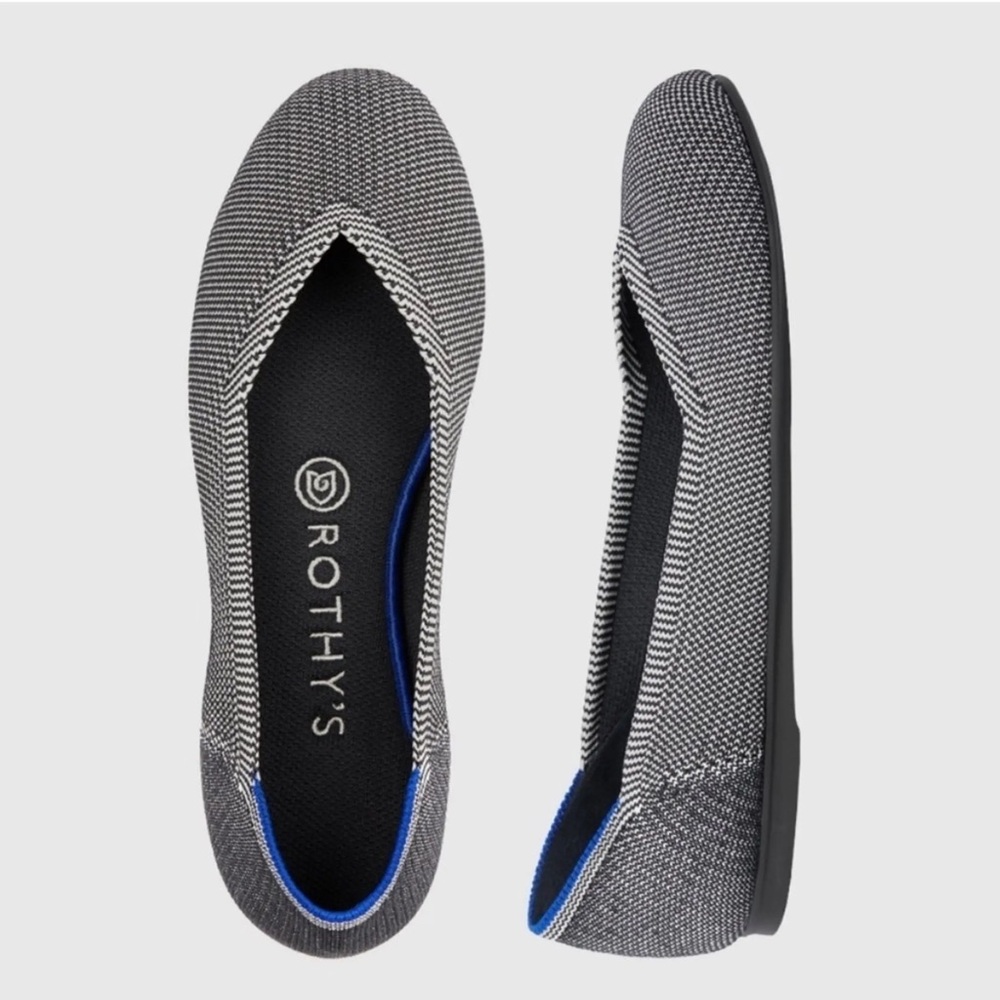 Rothy's Flax Birdseye Grey Black Knit Round Toe Ballet Flats 8 (retired style)